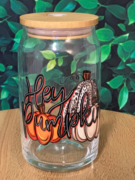 Hey Pumpkin glass cup