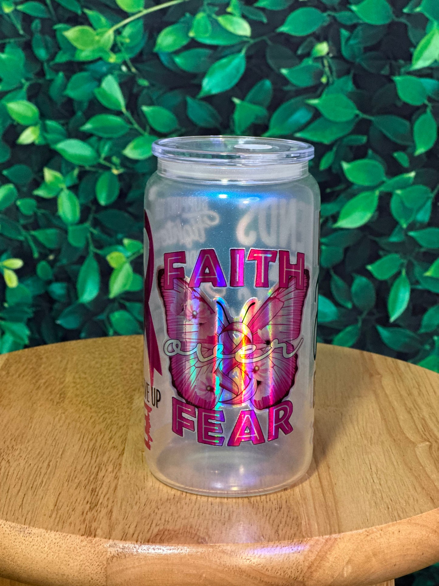 Faith over Fear 16oz shimmer glass cup
