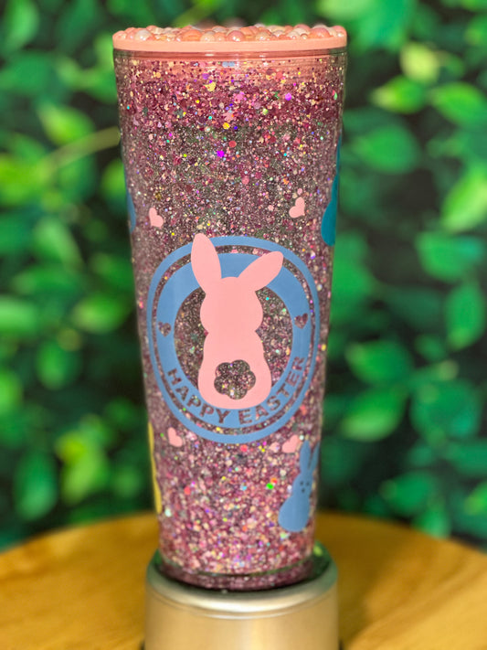 Easter 24oz snowglobe tumbler with rhinestone lid