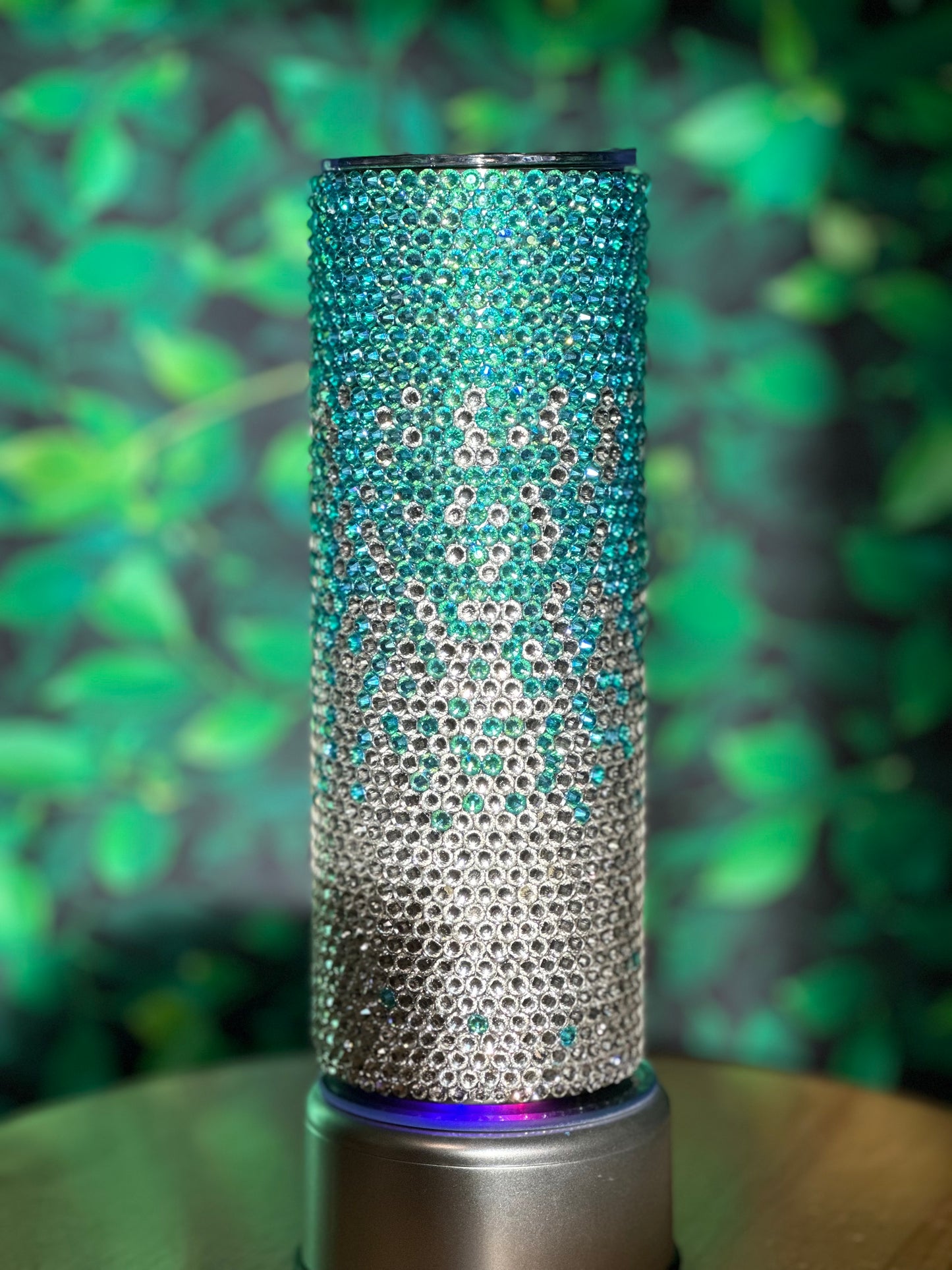 Aquamarine and Crystal ombre 20oz Rhinestone tumbler